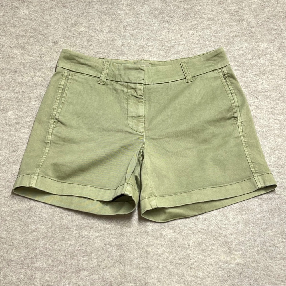 J.Crew Re-Imagined Olive Green Chino Shorts Womens Size 2 Cotton Stretch EUC